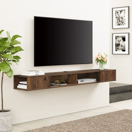 FITUEYES Floating TV Stand for 65 70 75 inch TV, Entertainment Center Media TV Console Shelf for Wall for Living Room Bedroom, Brown FITUEYES