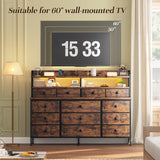 EnHomee 51.2" W Dresser for Bedroom with LED Lights, 13 Drawer Dresser for Bedroom, Long Dressers & Chests of Drawers with Shelves, Large Fabric Dresser for Closet Hallway, Rustic Brown EnHomee