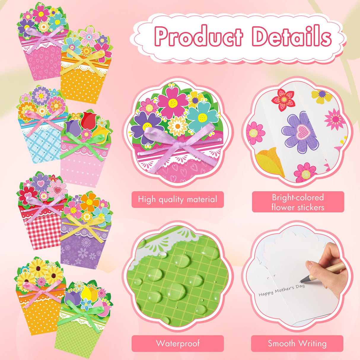 Pasimy 24 Sets Card Making Kits DIY Handmade Greeting Card Kits for Kids with Flowers Stickers Envelopes Ribbon for Preschool Primary School Kids Classroom Mother's Day Make Your Own Crafts Gifts Pasimy