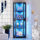 BROTTAR 65" Corner Glass Display Cabinet with LED Lights, 4-Tier Showcase Display Case with Glass Doors & Human Body Sensor for Collectibles, Liquor, Black BROTTAR