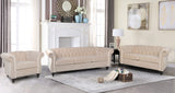 RARZOE Chesterfield Classic Sofa, Mordern 3 Seater Velvet Sofa Couch, Tufted Back Chesterfield Settee Sofas with Nailhead Trim Scroll Arms for Living Room Apartment(Beige) RARZOE