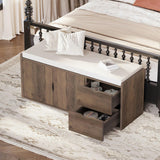 LVB Entryway Bench with Storage, 40” Storage Bench with Padded Cushioned Seat, Farmhouse Shoe Bench with 2 Drawers Cabinet Shelf, Industrial Wood Shoe Rack Bench for Living Bedroom，Rustic Oak, 40in LVB