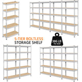 Yaheetech Storage Shelves 5 Tier Garage Shelving Heavy Duty Garage Shelves Adjustable Metal Shelving Unit Utility Rack Industrial Shelving for Warehouse Pantry Closet, 27.5"W x 12"D x 60"H, Silver Yaheetech