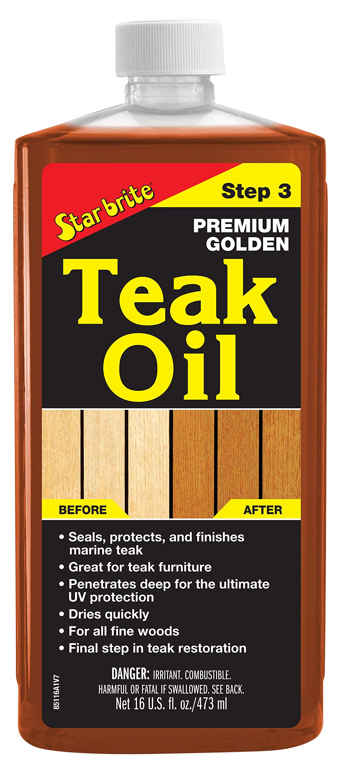 STAR BRITE Premium Golden Teak Oil - Sealer, Preserver, & Finish for Outdoor Teak & Other Fine Woods - Step 3 - 16 OZ (085116PW) STAR BRITE