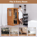springspa Infrared Sauna Home Sauna, Indoor Far Infrared Saunas for Home, 1 Person Low Emf Canadian Hemlock Wooden Spa Room 950w, 110v with Control Panel springspa