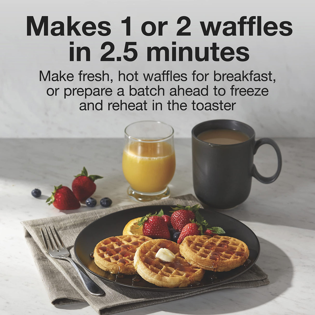 Proctor Silex Double Mini Waffle Maker Machine with 4” Round Non-stick Grids, Makes 2 Personalized Individual Breakfast Keto Chaffles and Hashbrowns, Compact, Black (26102) Proctor Silex