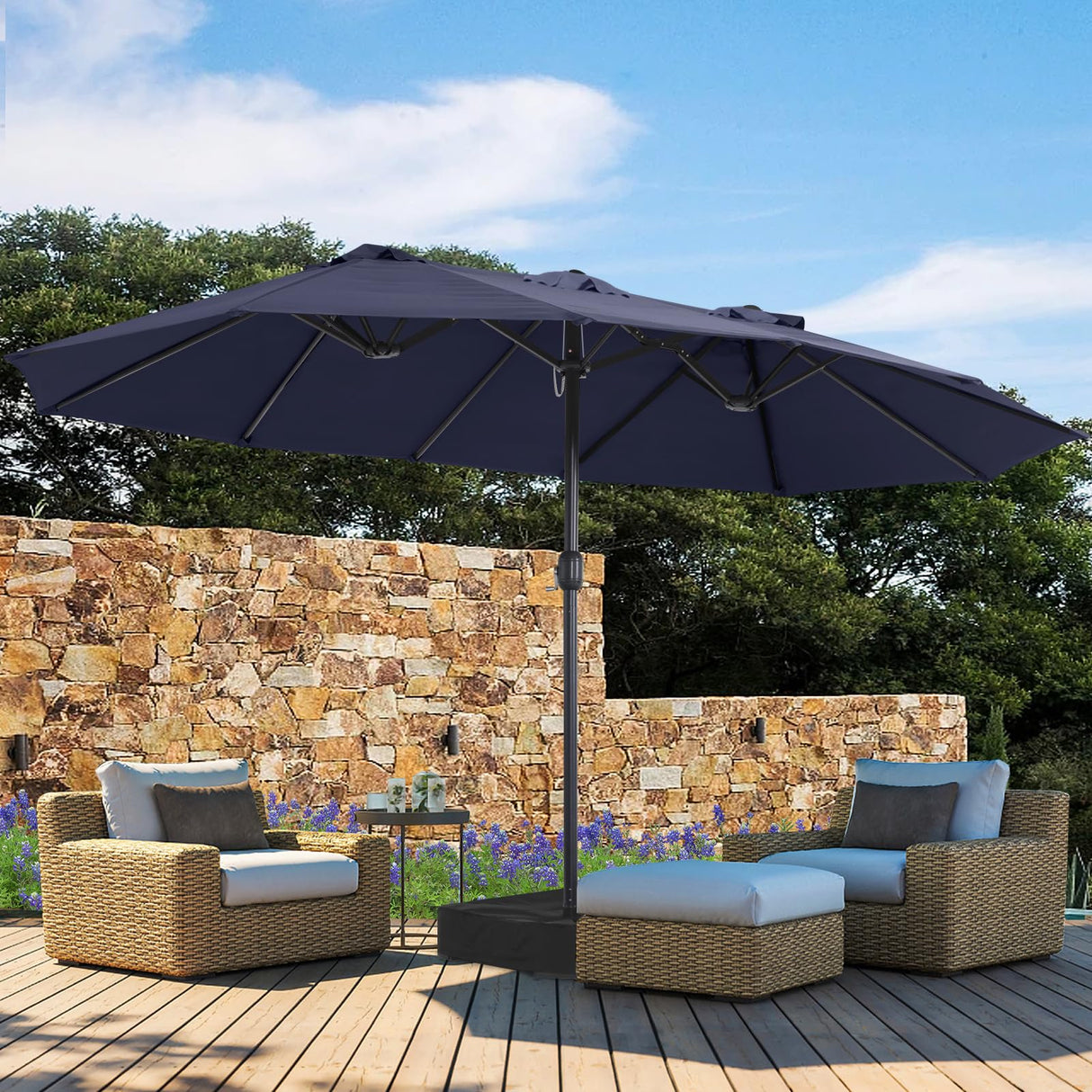 MASTERCANOPY Patio Outdoor Umbrella,15FT Double Sided Large Umbrella,Including Umbrella Base,Suitable For Garden,Pool Side,Deck,Navy Blue MASTERCANOPY