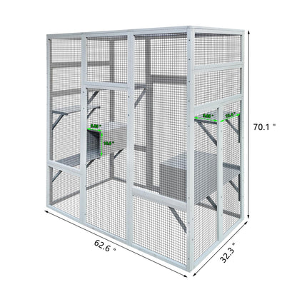 Ball & Cast Outdoor Cat House Big Catio Wooden Cat Shelter Enclosure with Large Spacious Interior,High Ledges,Weather Protection Asphalt Roof,for Walk-in Kitty Kennel,White