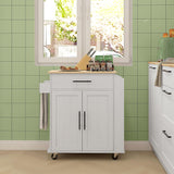 HOMCOM Kitchen Island with Storage, Rolling Kitchen Cart with AC Outlets and USB Ports, Microwave Stand with Towel and Spice Rack, White HOMCOM