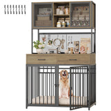 HITHOS 71" Tall Dog Crate Furniture, Indoor Dog Kennel with Hutch, 42" W Dog Cage for Large/Medium Dogs, Wood Dog Crates with 2 Storage Drawers, Heavy Duty Pet House, Rustic Brown HITHOS