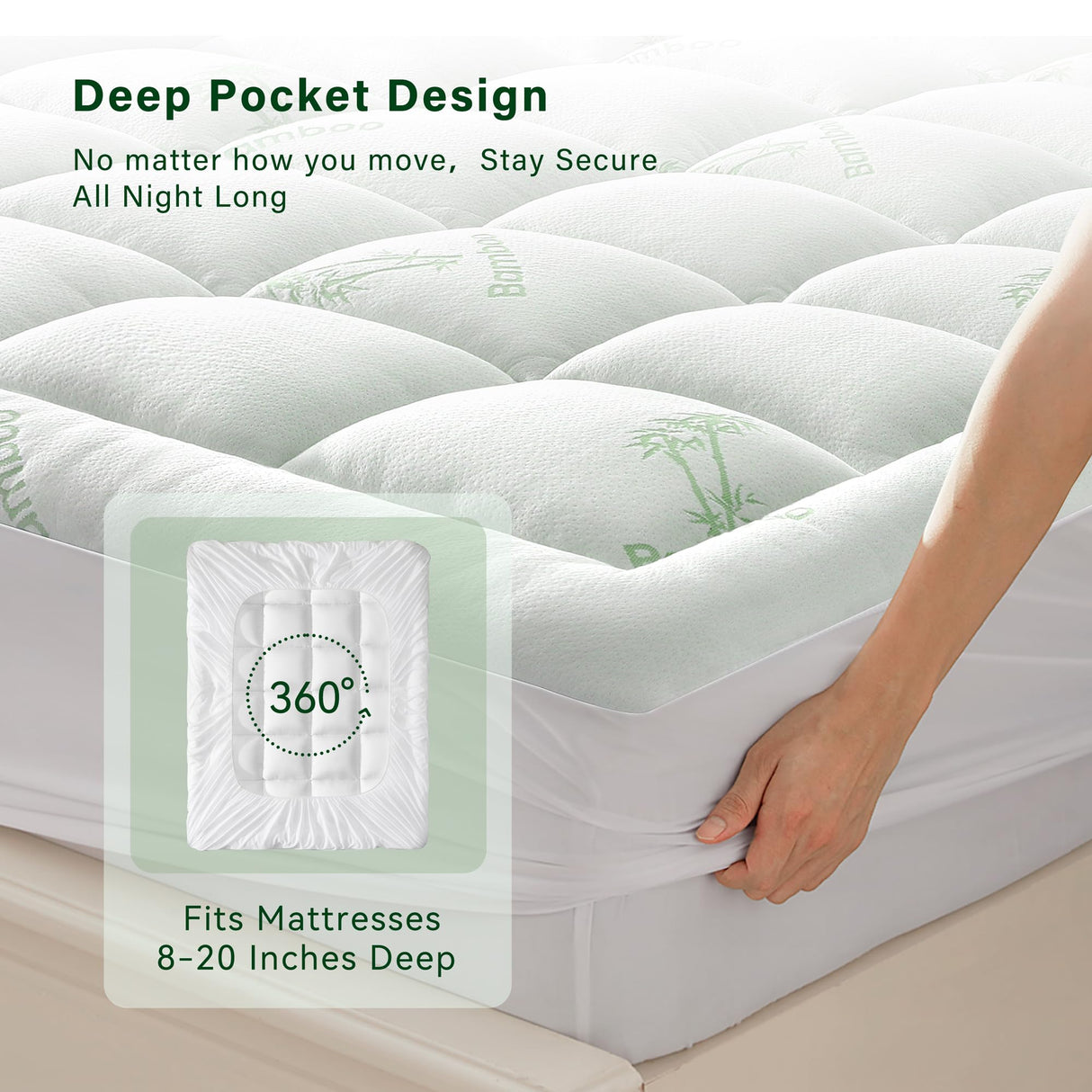 Anluoer Memory Foam Mattress Topper Queen for Back Pain, Rayon Derived from Bamboo Pillow Top Mattress Topper for Hot Sleepers,Cooling Mattress Pad with 8-21" Deep Pocket, 60x80 Inches, White Anluoer