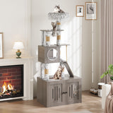 Cat Tree with Litter Box Enclosure, 2-in-1 Cat Tower, 66.9-Inch Tall Cat Condo with Scratching Posts, Perch (Grey) GarveeLife