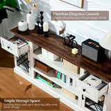 ENOUSHU 70 inch Farmhouse TV Stand Table for 75 80 inch TV, Modern Entertainment Center with LED Lights and Glass Doors, Wooden White tv Stands for Living Room ENOUSHU