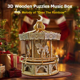 Playhiland 3D Wooden Puzzles for Adults - DIY Wooden Music Box, Merry-go-Round Model Kit - 274 Pieces Wooden Jigsaw - Brain Teaser - Birthday Gift for Boys and Girls/Adults Playhiland