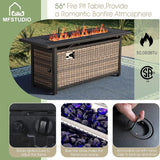 MFSTUDIO 11 Pieces Wicker Patio Furniture Set with 56" Fire Pit Table, All-Weather Rattan Outdoor Half-Moon Patio Sectional Sofa Set, 4 x Curved Sofa, 2 x Armless Sofa, 2 x Ottoman(Beige Cushion) MFSTUDIO