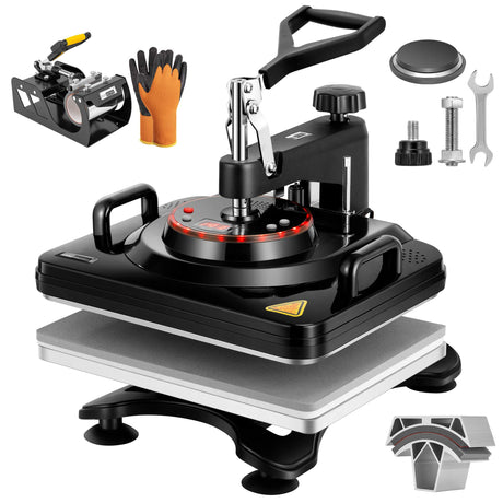 VIVOHOME Upgraded 5 in 1 Combo Multifunctional Swing Away Clamshell Printing Sublimation Heat Press Transfer Machine for T-Shirt Hat Cap Mug Plate 15 x 12 Inch Black VIVOHOME