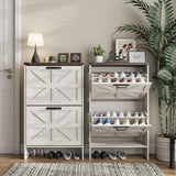 Halitaa Shoe Storage Cabinet for Entryway,Farmhouse Slim Shoe Cabinet with 2 Flip Drawers,Narrow Shoe Rack Cabinet for Entrance Hidden Shoes,White Halitaa