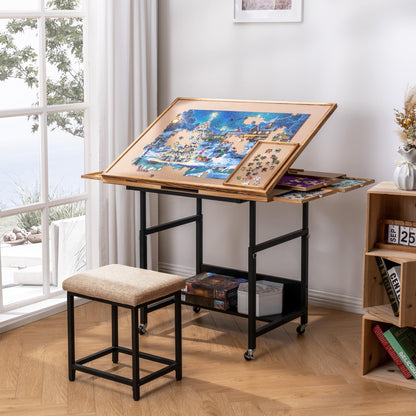 Becko US Tilting Jigsaw Puzzle Table with 5 Drawers & Cover, Adjustable Jigsaw Puzzle Board with 3 Tilt Angles & 5 Height Adjustment, Puzzle Storage for Adults, Easy to Move, for 1500 Pieces Puzzles