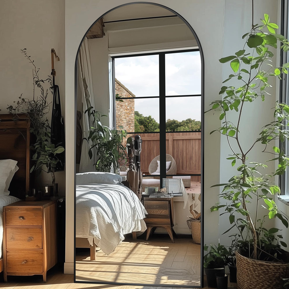 Full Length Mirror, 76"x34" Oversized Arched Mirror Large Standing Mirror, Tall Mirror Body Floor Mirror Wall Mirror Hanging Mirror for Bedroom Living Room Aluminum Frame,Black Homsion