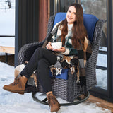 ovios Outdoor Furniture Set 10 Pieces Patio Conversation Set Rocking Swivel Chairs All Weather Rattan Wicker Sofa Couch for Backyard Porch Deck, Brown Wicker, Navy Blue ovios