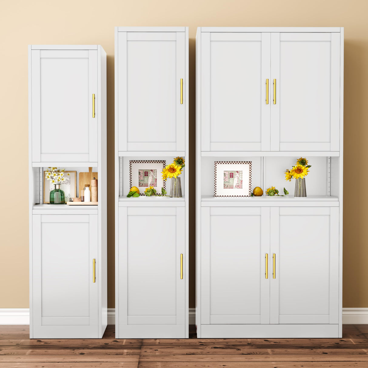 pozdeg Tall Bathroom Storage Cabinet, 67" H Metal Kitchen Pantry Cabinet with 2 Doors and 4 Adjustable Shelves, Space Narrow Bathroom Organizer for Kitchen, Living Room, Home Office pozdeg