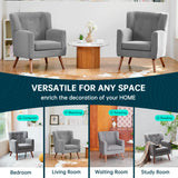 PrimeZone Mid-Century Modern Accent Chair - Comfy Corduroy Living Room Chair, Reading Chair with Button Tufted Design & Wing Back, Cozy Upholstered Armchair for Bedroom, Corner, Grey PrimeZone