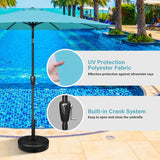 HealSmart 9' Outdoor Patio Umbrella, Market Table Umbrella with 8 Sturdy Ribs, Push Button Tilt and Crank for Garden, Yard, Pool, Turquoise HealSmart