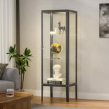 Ryoko Glass Display Cabinet with LED Light, Adjustable 3-Shelf Shelves, Curio Cabinets Metal Storage Display Case for Living Room Bedroom Office (Dark Grey) Ryoko