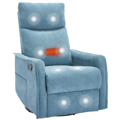 PELUMY Rocker Recliner Chair with Heat Massage - Manual Swivel Recliner for Living Room and Bedroom, 8 Vibration Points, Lumbar Heat, Glider Rocking Chair for Adults (Blue)