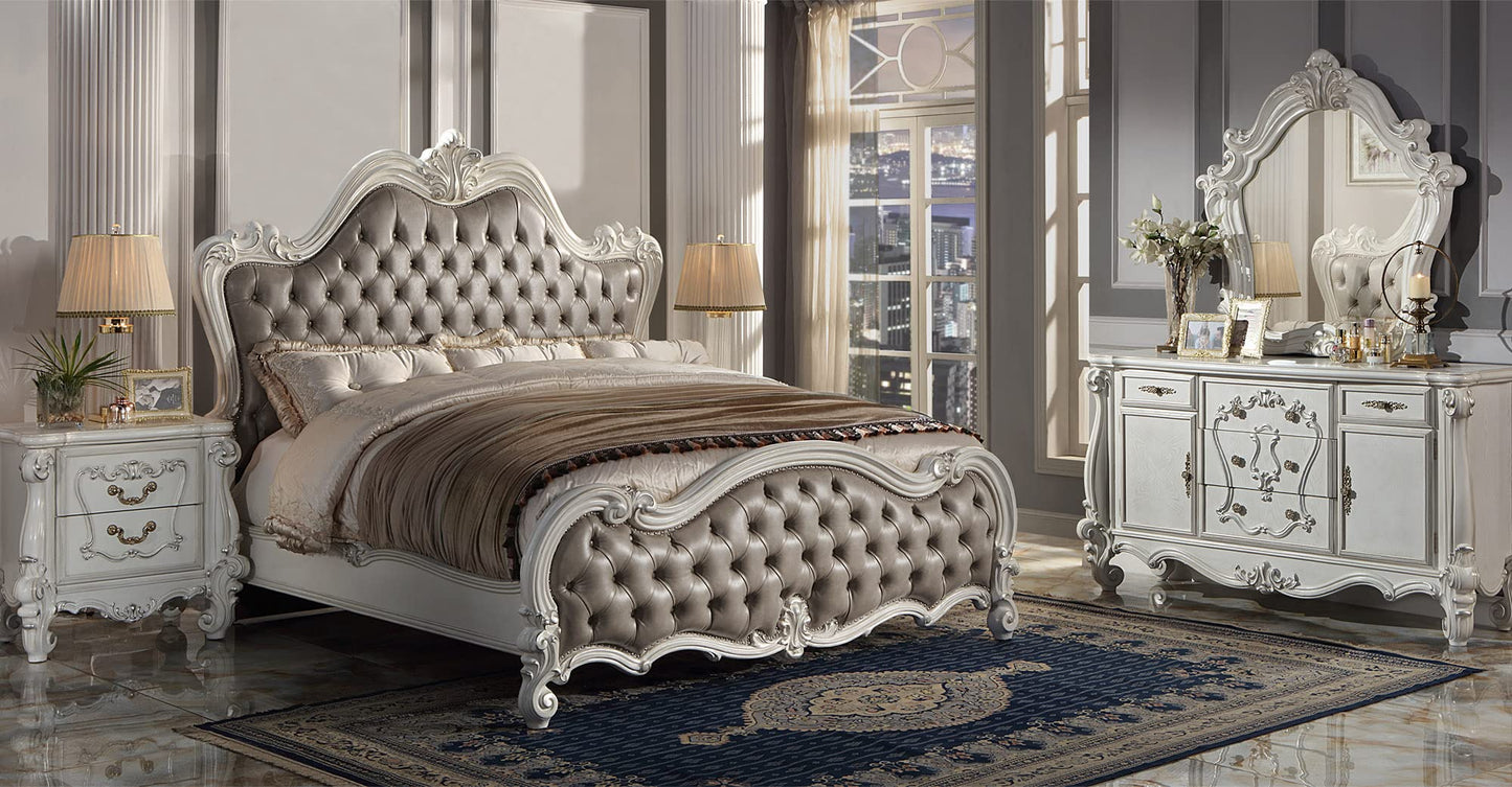 Acme Versailles II California King Bed in Vintage Gray Polyurethane and White