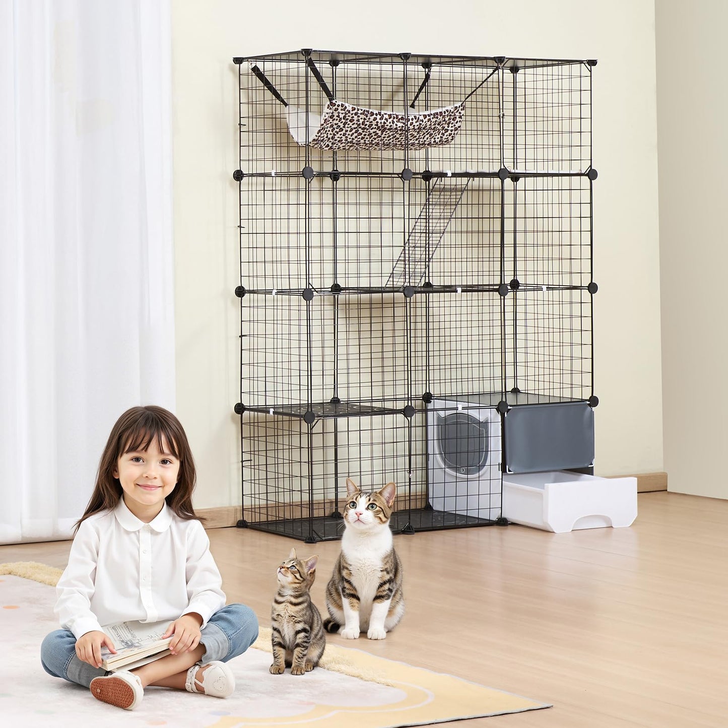 VEVOR Large 4-Tier Cat Cage, 41 x 14 x 55, Detachable Metal Wire Cat Enclosure, with Litter Box Hammock Ramp ladders, Indoor & Outdoor Crate Exercise Place Ideal for Kitty, Small Animals, Black