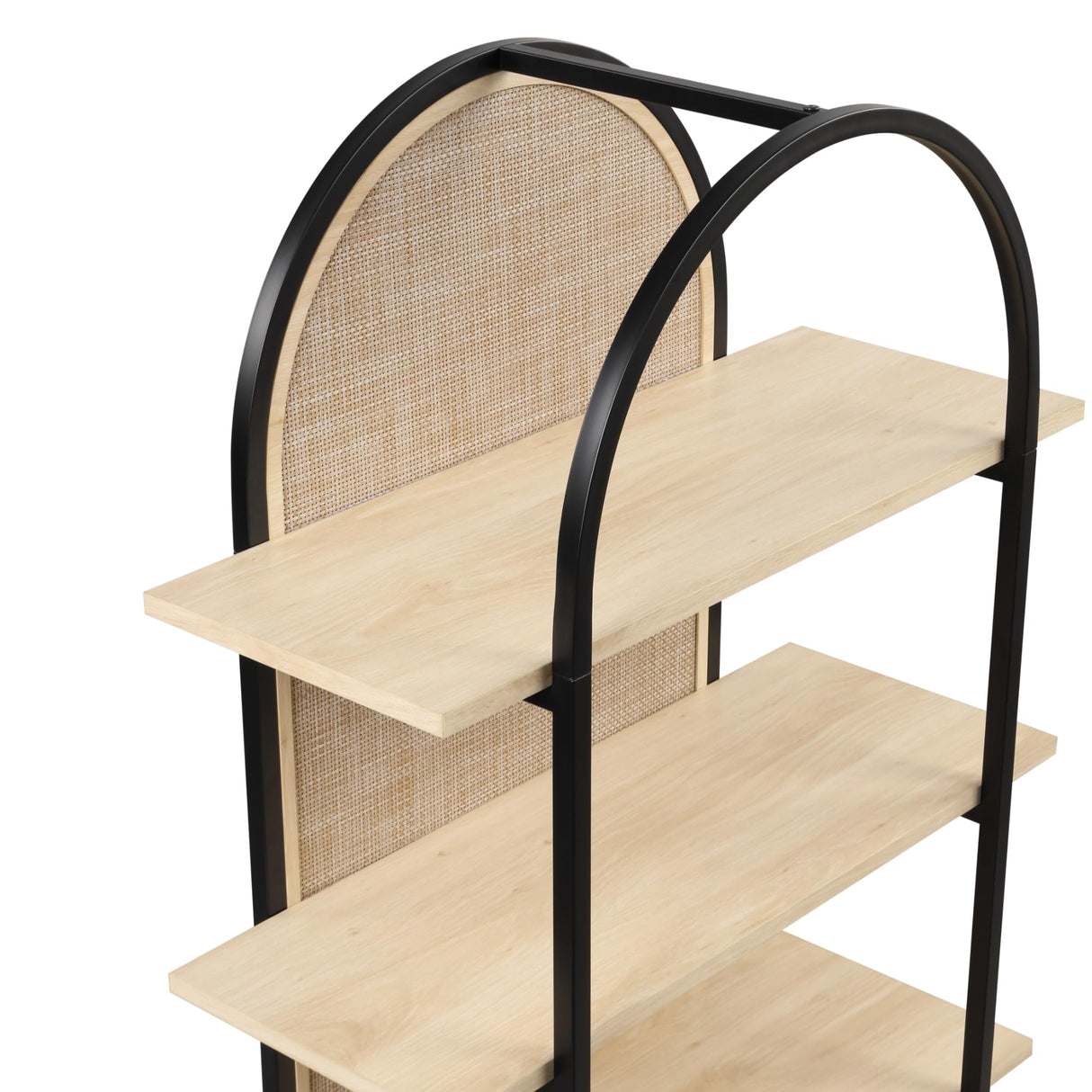Nathan James Amara Bohemian 5-Shelf Etagere Bookcase, Rattan Open Bookshelf with Arch Top, Light Oak/Matte Black Nathan James