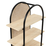 Nathan James Amara Bohemian 5-Shelf Etagere Bookcase, Rattan Open Bookshelf with Arch Top, Light Oak/Matte Black Nathan James