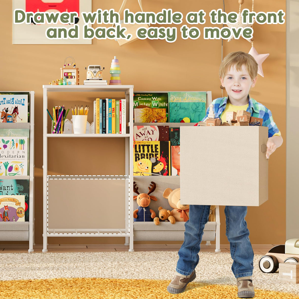 Kids Bookcases Montessori Bookshelf Nursery Book Shelves And Toy Storage With Drawer Childrens Toddler Bookshelf Sturdy Metal Kid's Toy Storage Organizer For Kids' Rooms Playroom kindergarten Aokitsink