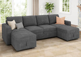 HONBAY Modular Sectional Sleeper Sofa Bed, Corduroy Pull Out Couch with Storage Ottoman, U Shaped Sectional Couches for Living Room, Dark Grey HONBAY