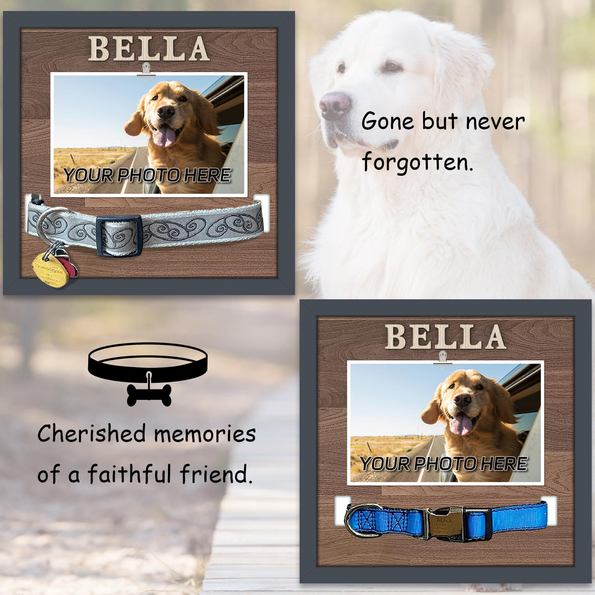 SUPERPAWS Pet Collar Memorial Shadow Box Dog Picture Frame 9.2""x9.2"", Cat or Dog Memorial Gift Pet Sympathy Remembrance Gift Keepsake DIY Name for Multi Sizes Dogs, wood, HN0EPMF-BL10 SUPERPAWS