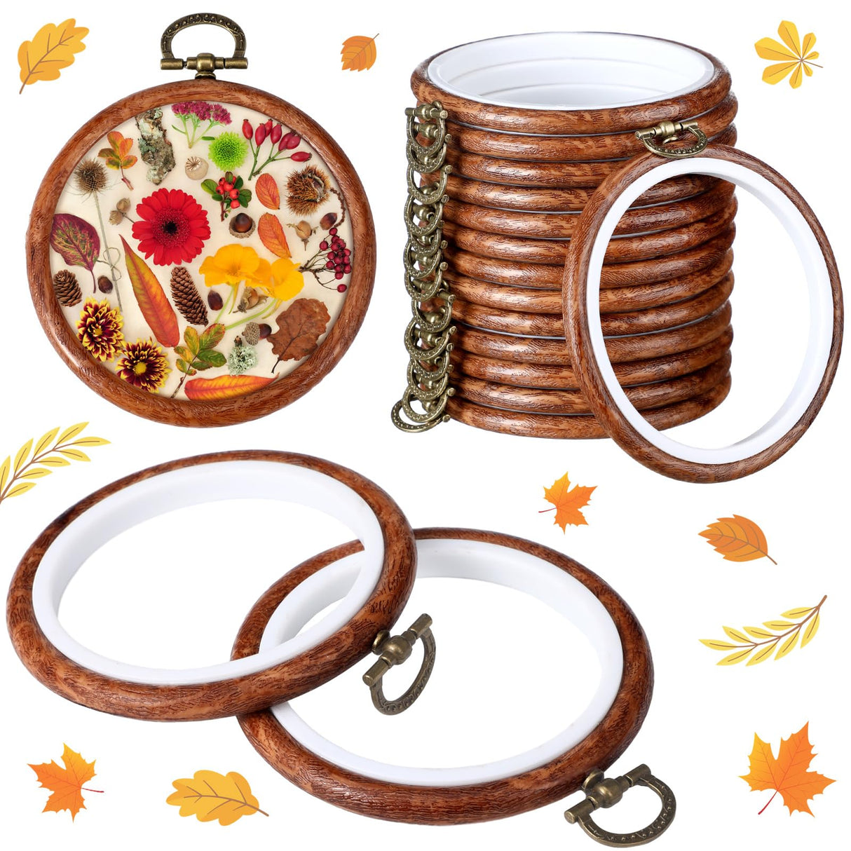 Burbell 15 Pcs Spring Round Embroidery Hoops Frame Circle Rubber Hoops Ring Display Cross Stitch Ornament Imitated Wood Frame Kits for Christmas in July Craft Sewing DIY Hanging Gifts(3 Inch) Burbell