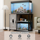 PAPIHO 40-50 Gallon Aquarium Stand,Fish Tank Stand with Cabinet Storage,Power Outlets & LED Light,Heavy Duty Metal Frame Aquarium Stand for Turtle Tank,Reptile Terrarium,800LBS Capacity,Grey PAPIHO