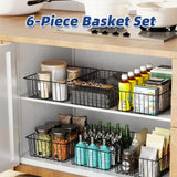Simple Trending 6 Pack Large Wire Baskets for Organization, Metal Pantry Storage Baskets for Cabinet, Kitchen, Garage, Bathroom, Black Simple Trending