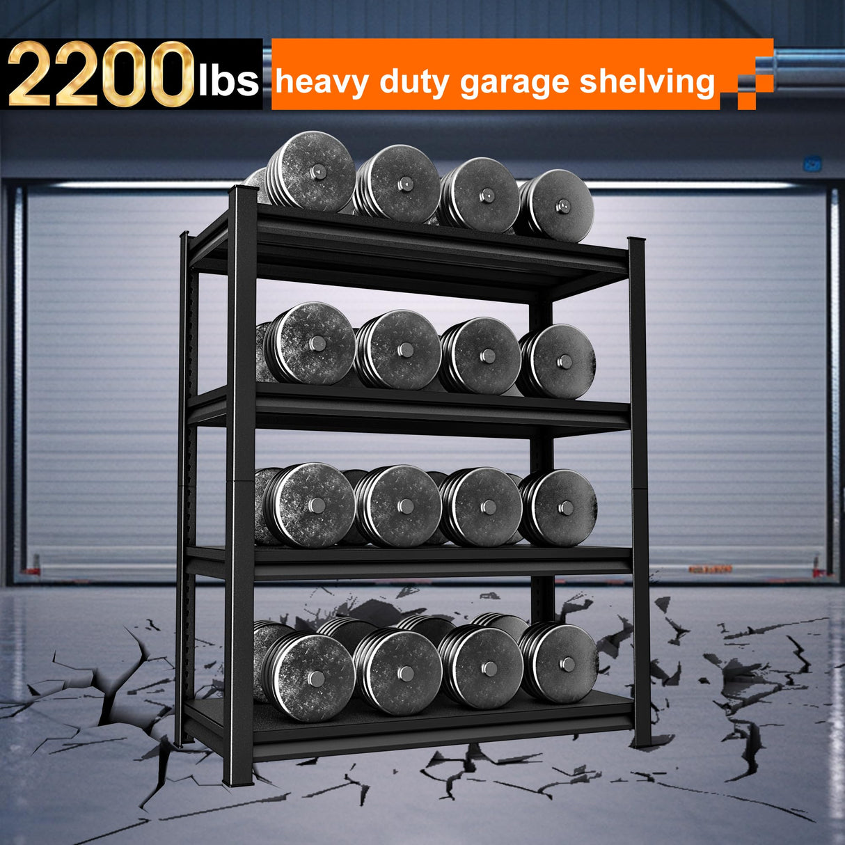 Huhaneon Heavy Duty Garage Shelves - 48''W 2,200Lbs Metal Adjustable Storage Shelving Rack Units for Warehouse Kitchen Pantry Basement 4 Tier Black 47.2" W x 15.7" D x 63" H Huhaneon