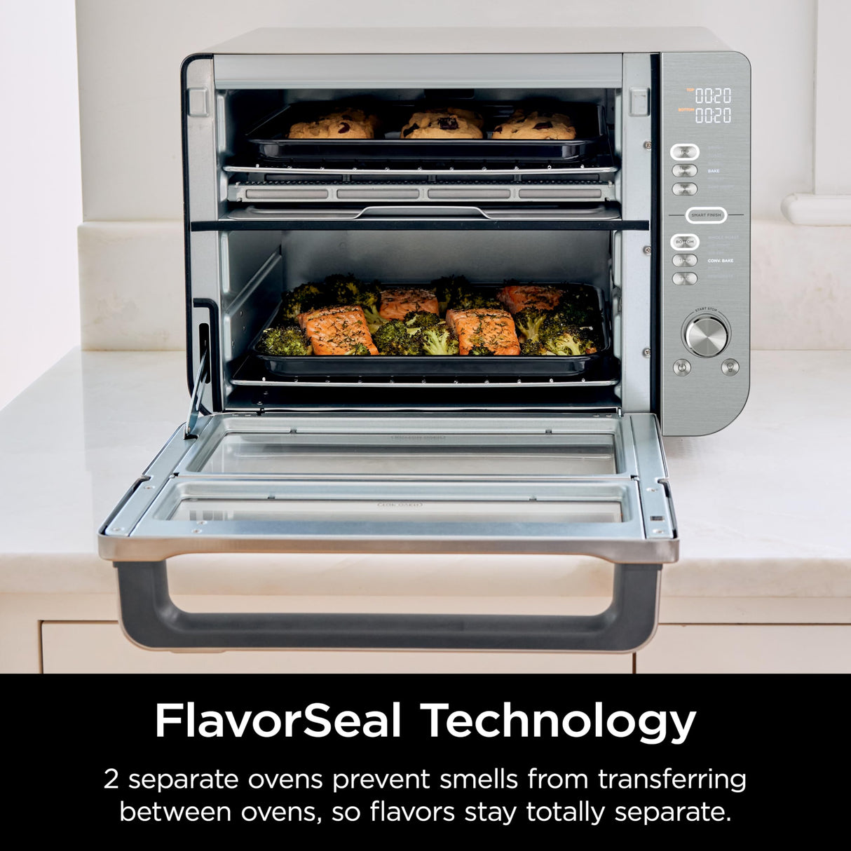 Ninja Double Stack XL Countertop Oven & Air Fryer, 12-in-1, Flexdoor, FlavorSeal, SMART FINISH with DualZone Technology, Countertop Oven, Air Fryer, Bake, Broil, Reheat, Pizza, Stainless Steel, DCT601 Ninja