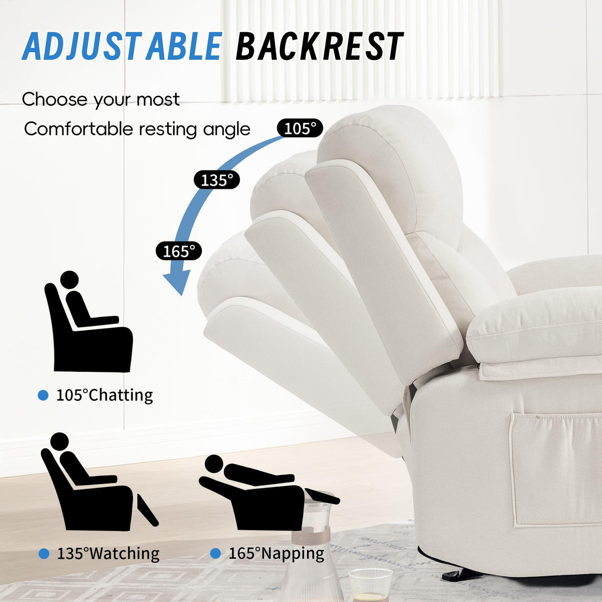 Sftaiyou Manual Rocker Recliner Chair for Adults with Vibration Massage,Glider Rocking Recliner Chairs for Living Room Bedroom Overstuffed Soft Reclining Sofa Chair with Pockets and Cup Holds (Beige) Sftaiyou