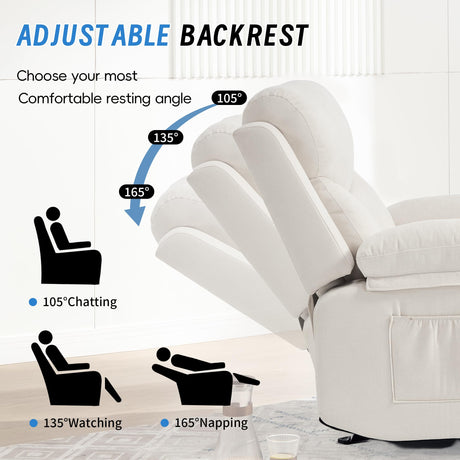 Sftaiyou Manual Rocker Recliner Chair for Adults with Vibration Massage,Glider Rocking Recliner Chairs for Living Room Bedroom Overstuffed Soft Reclining Sofa Chair with Pockets and Cup Holds (Beige) Sftaiyou