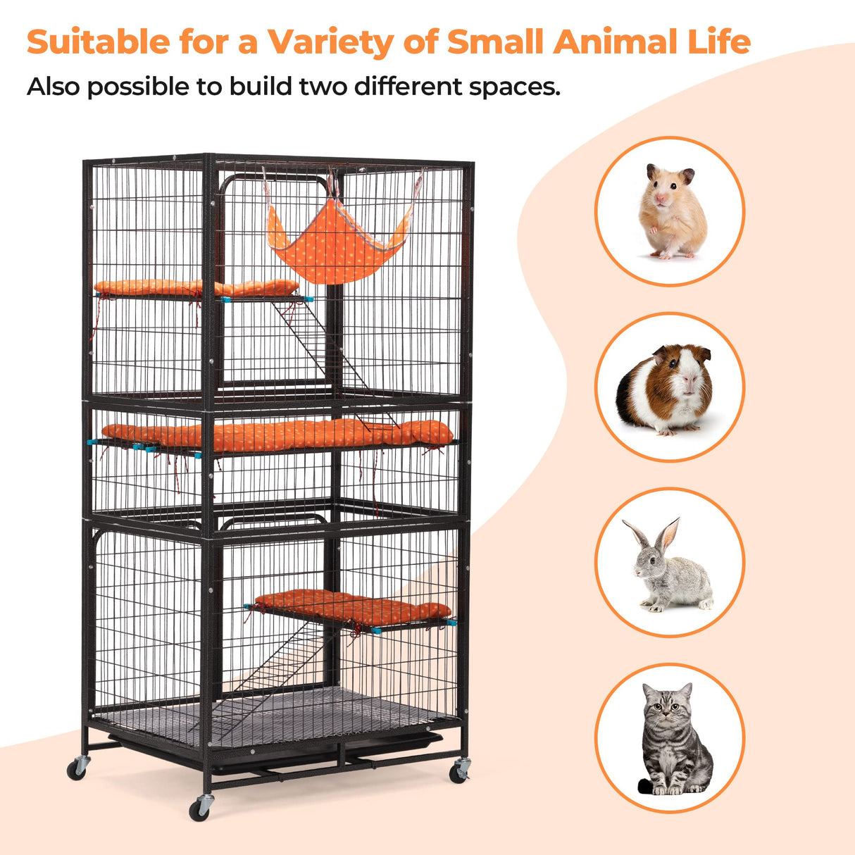 COZIVVOVV Large Cat Cage Indoor, 4-Tier Cat Enclosure Indoor with Hammock Bed, Cat Crates with 2 Ladders, Durable Wire Mesh Catios for Cats, Pet Cages for Cats with Wheels, Black COZIVVOVV