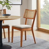 Modway Caledonia Elm Wood Rattan Set of 2 in Walnut Beige | Retro Kitchen, Living Accent Chair for Dining Room Modway