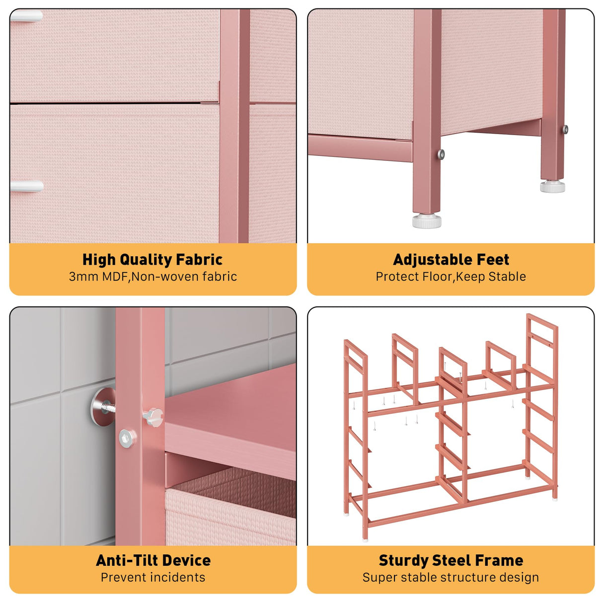 GAOMON Dresser TV Stand with Power Outlet, Bedroom Dresser with 9 Drawers, Chest of Drawers for Living Room, Hallway(Pink) GAOMON