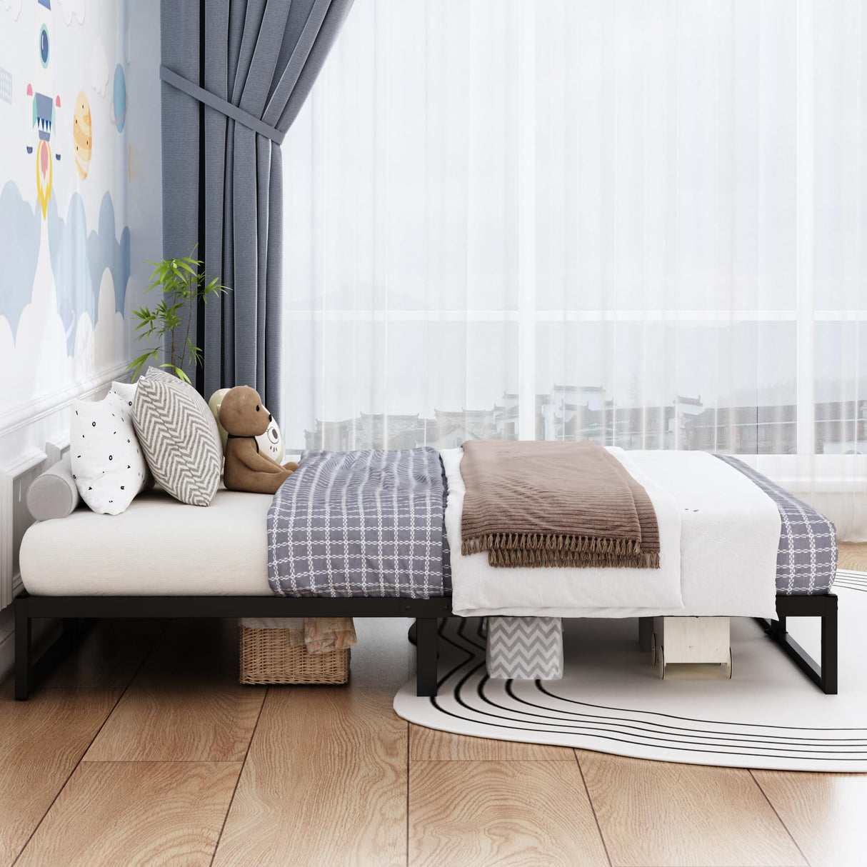 XINXINYAN Metal Bed Frame Queen Size 10 Inch,Black Heavy Duty Queen Mattress Foundation,No Box Spring Needed,Noise Free,Easy Assembly XINXINYAN