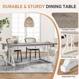 Tribesigns Farmhouse Dining Table for 6 People, 70.8-Inch Rectangular Wood Dining Table, Rustic Kitchen Table with Heavy Duty Metal Legs for Dining Room(Grey) Tribesigns