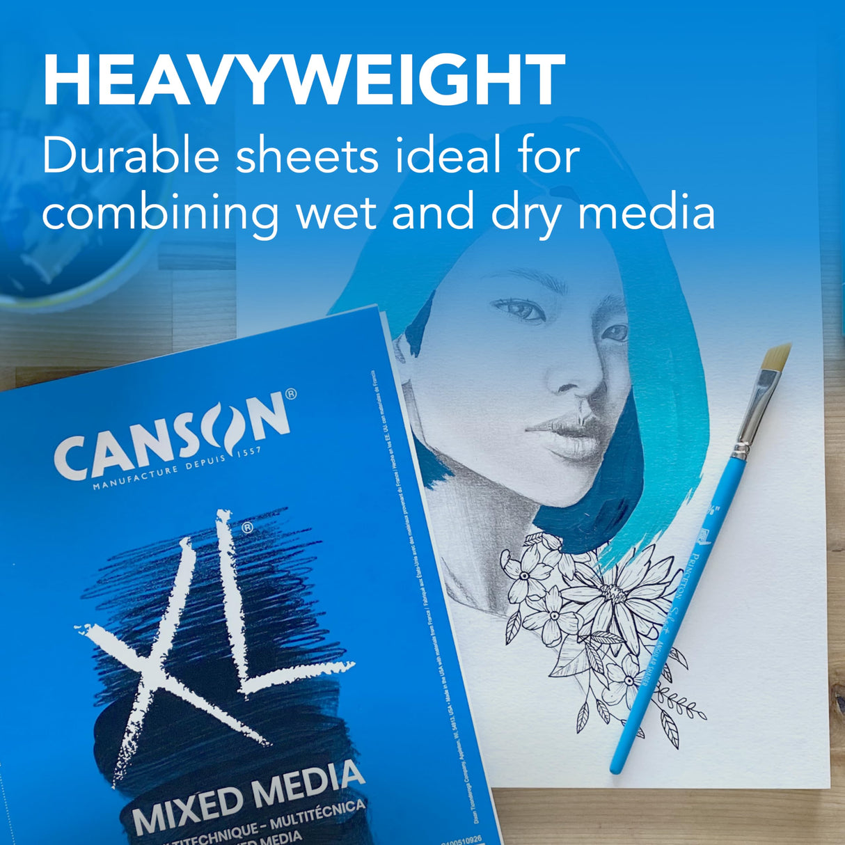Canson XL Series Mixed Media Pad, Side Wire, 7x10 inches, 60 Sheets – Heavyweight Art Paper for Watercolor, Gouache, Marker, Painting, Drawing, Sketching Canson