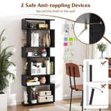 Tangkula 6-Tier S-Shaped Bookshelf, 64" Freestanding Geometric Bookcase, Home Office Wood Storage Shelf with Anti-Toppling Device, Room Divider Display Rack for Study, Living Room (1, Black) Tangkula